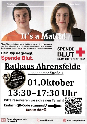 Plakat Blutspende Oktober © Gemeinde Ahrensfelde