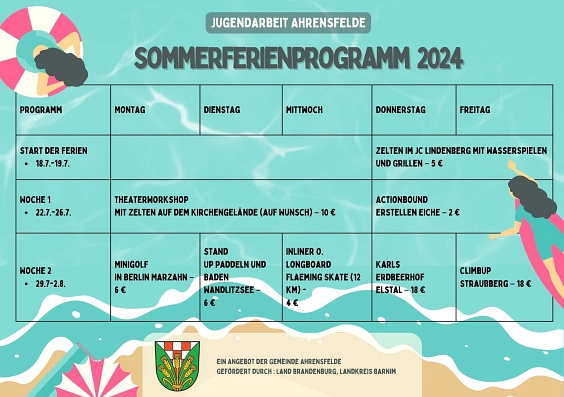 Programm Sommerferien 2024 © Gemeinde Ahrensfelde